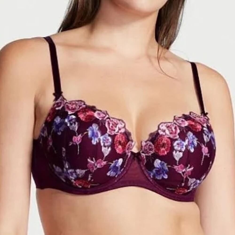 Victori's Secret Dream Angels Lightly-Lined Floral Embroidery Demi Bra Sz 34DD